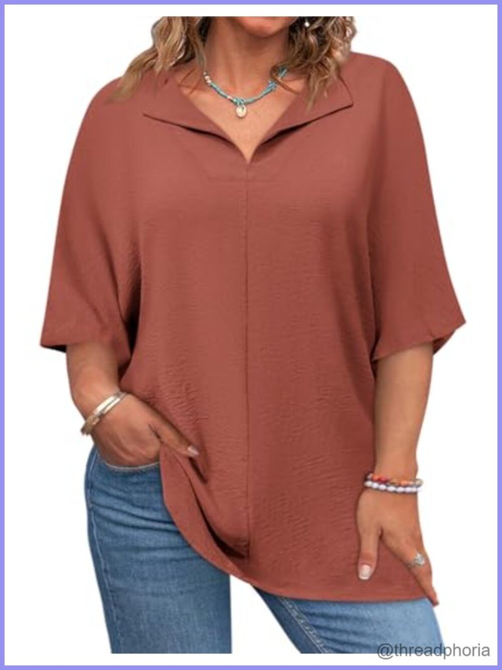 Plus Size 100% Polyester Short Sleeve V-Neck Tunic Top Loose Fit Casual Summer